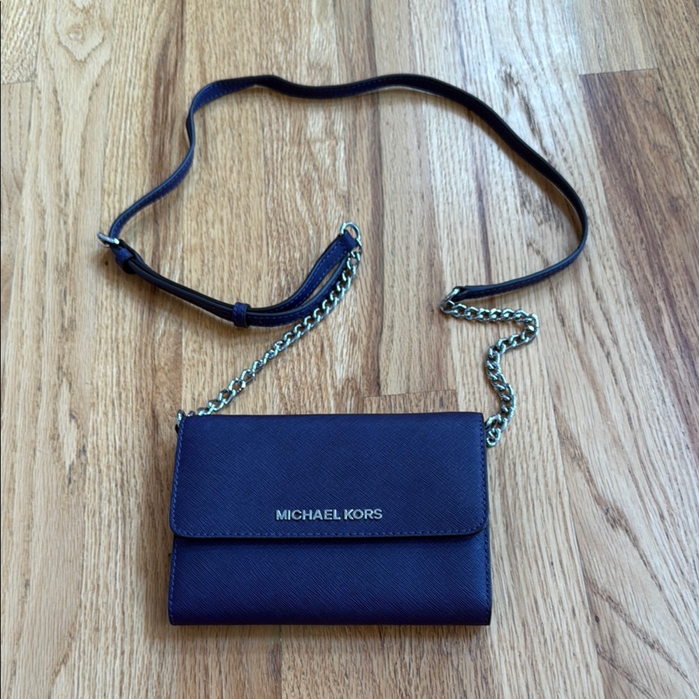 Michael Kors Purple Crossbody Wallet Bag with Silver Hardware